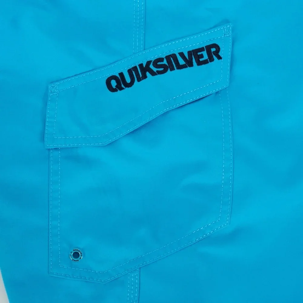 Quiksilver Lightweight Board Shorts Men's 32 Cyan Blue two Cargo Pockets Lace Up